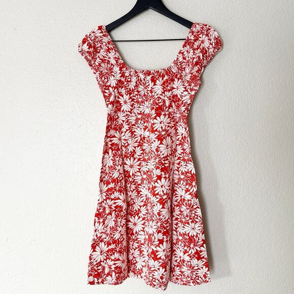 Madewell Dress Womens Mini Red Floral Linen Linen Blend Beachy Summer 00 NEW - Picture 7 of 8